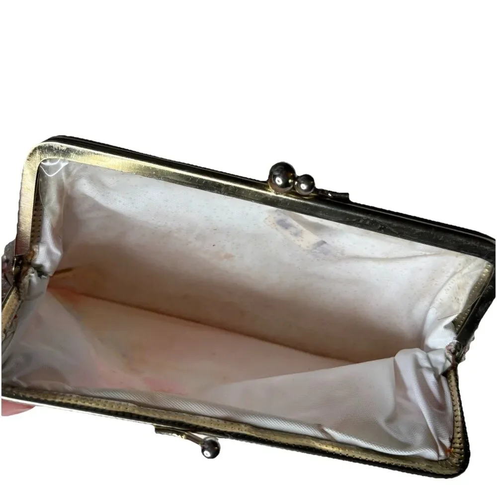 Vintage White Pink Red Blue Lumured Corde Bead Bag Hand Bag Wallet Coin Purse
